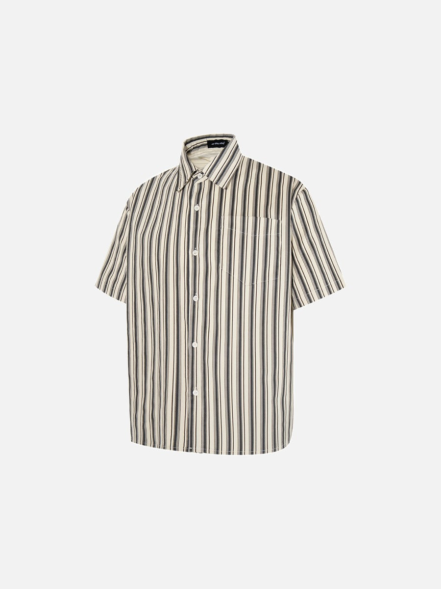 DAXUEN Cream vertical stripe short-sleeved button-up shirt
