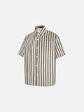 DAXUEN Cream vertical stripe short-sleeved button-up shirt
