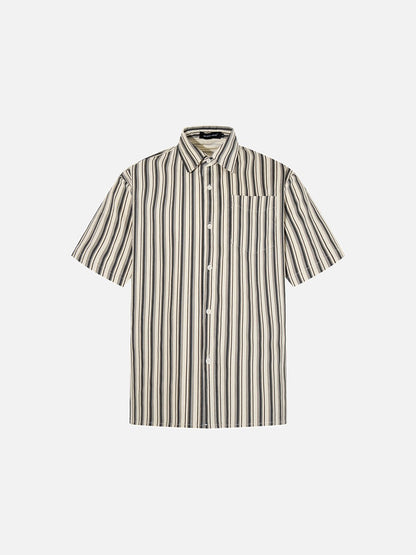 DAXUEN Cream vertical stripe short-sleeved button-up shirt