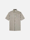 DAXUEN Cream vertical stripe short-sleeved button-up shirt