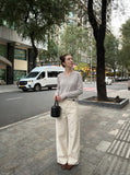 DAXUEN cream wide-leg relaxed pants — model photo