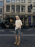 DAXUEN black yellow crescent moon graphic t-shirt — model photo