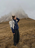 DAXUEN navy color block embroidered crest track jacket — model photo