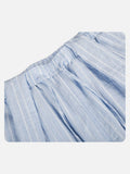 DAXUEN brown wide-leg trousers with vertical stripes and wooden bead details