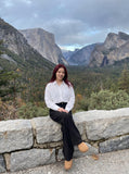 DAXUEN Crinkled long-sleeved button-up shirt — model photo