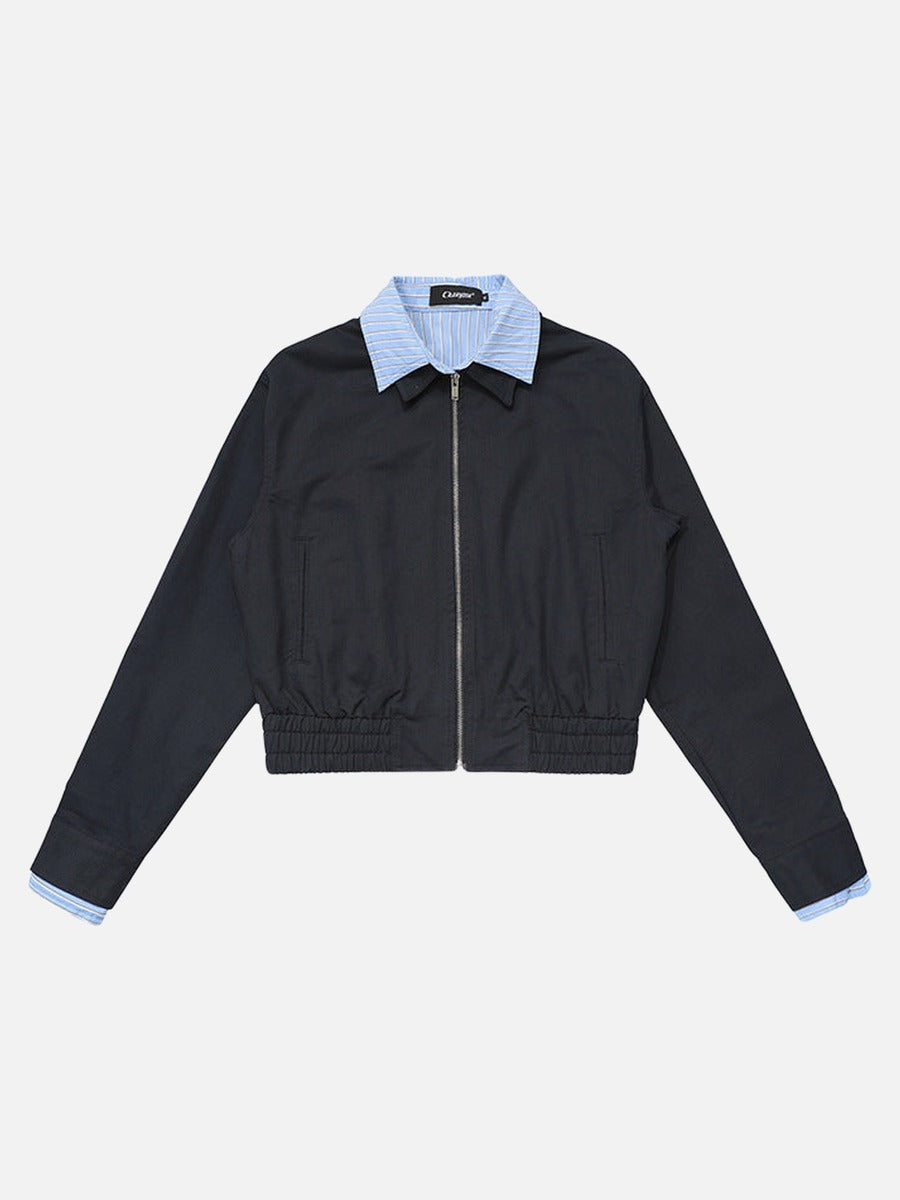 DAXUEN Cropped bomber jacket with striped collar