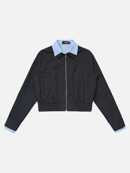 DAXUEN Cropped bomber jacket with striped collar