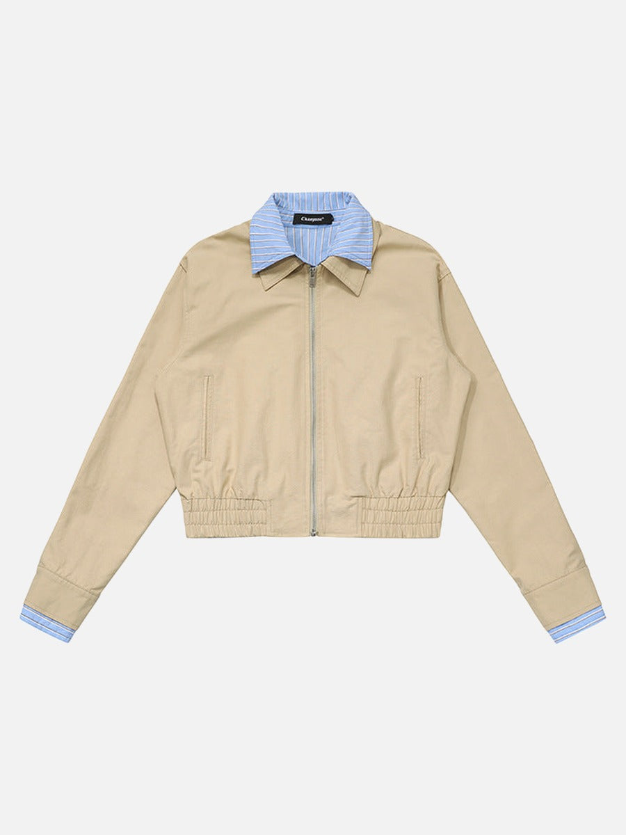 DAXUEN Cropped bomber jacket with striped collar