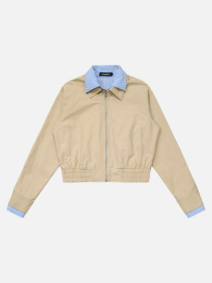 DAXUEN Cropped bomber jacket with striped collar