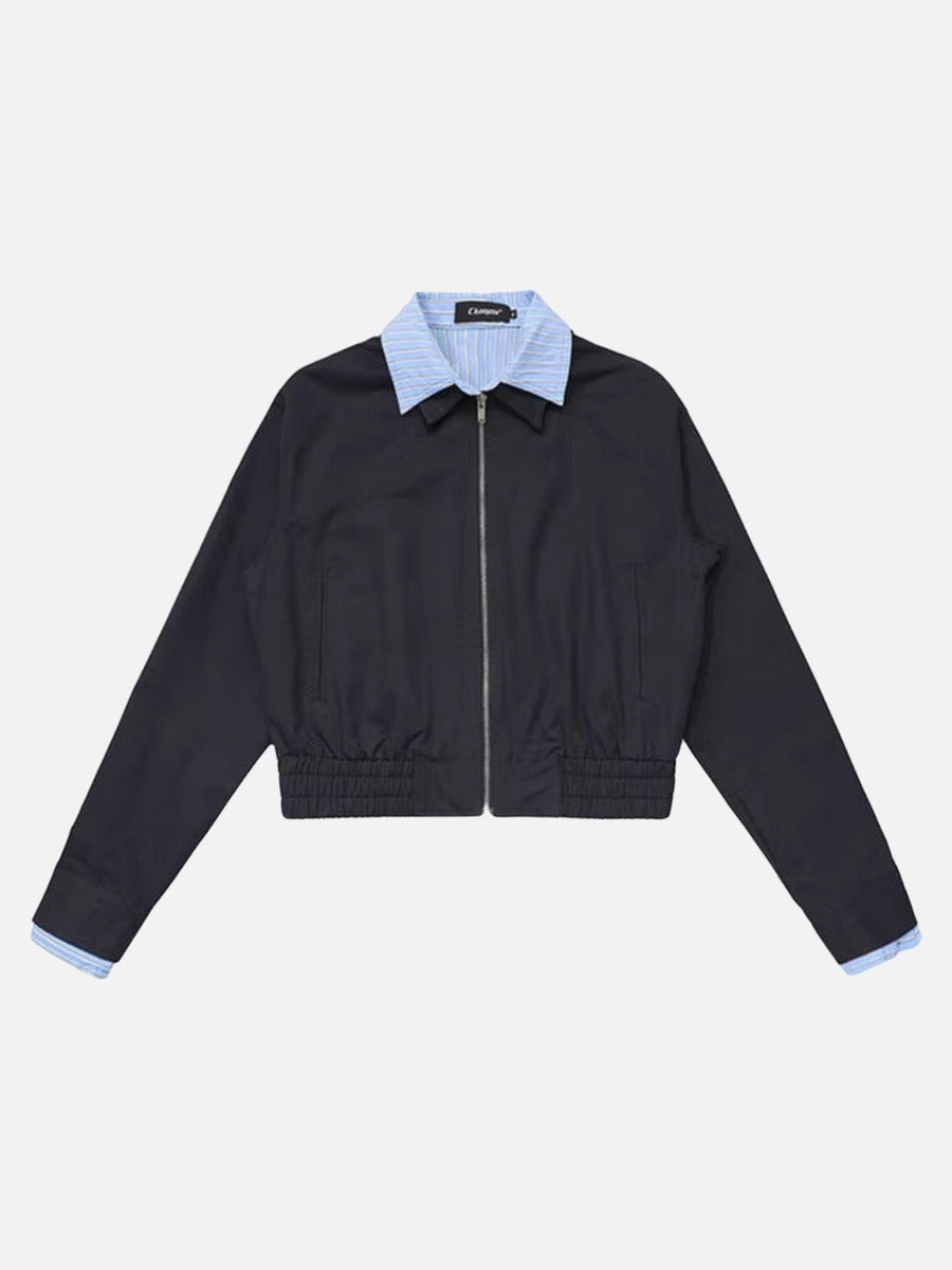 DAXUEN Cropped bomber jacket with striped collar
