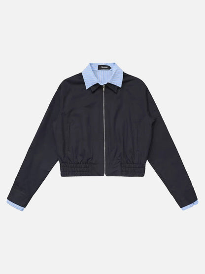 DAXUEN Cropped bomber jacket with striped collar