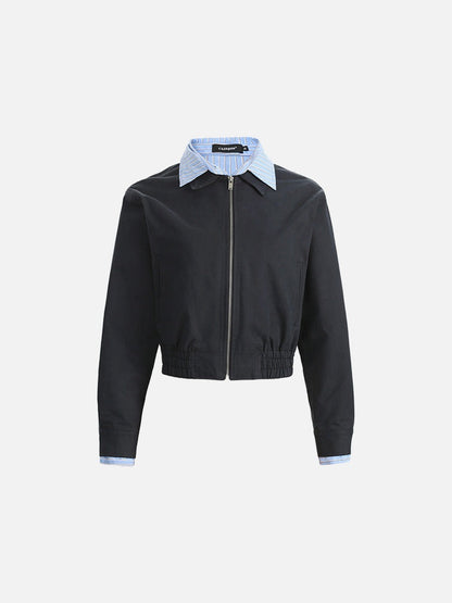 DAXUEN Cropped bomber jacket with striped collar and cuffs