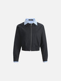 DAXUEN Cropped bomber jacket with striped collar and cuffs