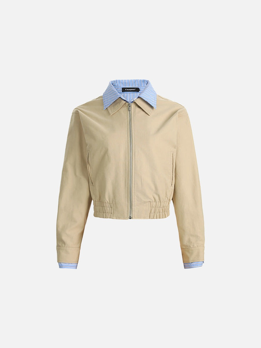 DAXUEN Cropped bomber jacket with striped collar and cuffs