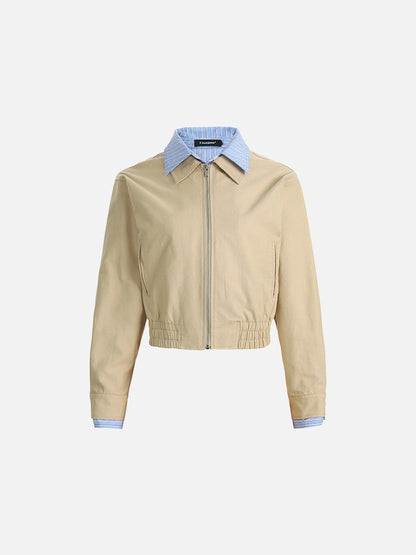 DAXUEN Cropped bomber jacket with striped collar and cuffs