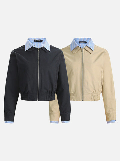 DAXUEN Cropped bomber jacket with striped collar and cuffs