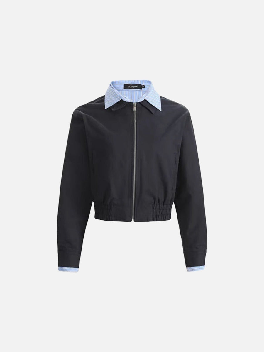 DAXUEN Cropped bomber jacket with striped collar and cuffs