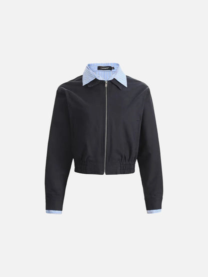 DAXUEN Cropped bomber jacket with striped collar and cuffs