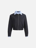 DAXUEN Cropped bomber jacket with striped collar and cuffs