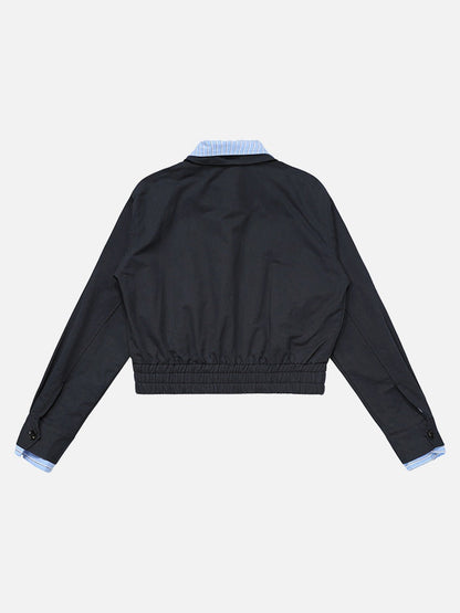 DAXUEN Cropped bomber jacket with striped collar and cuffs