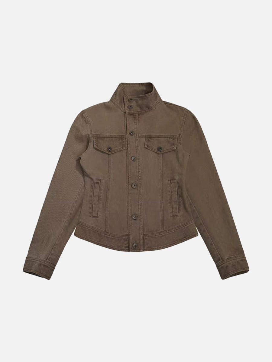 DAXUEN Cropped denim-style jacket in brown and grey