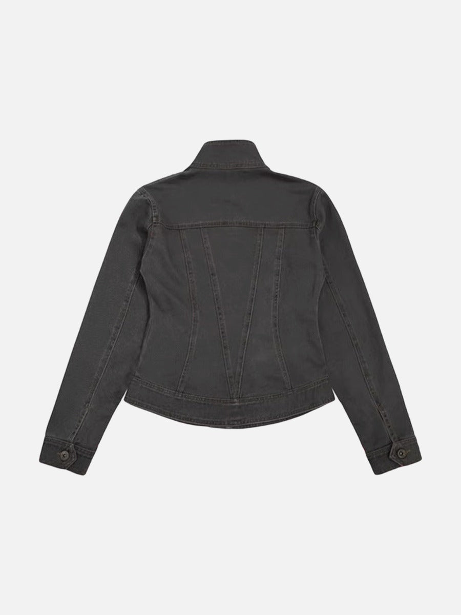 DAXUEN Cropped denim-style jacket in brown and grey