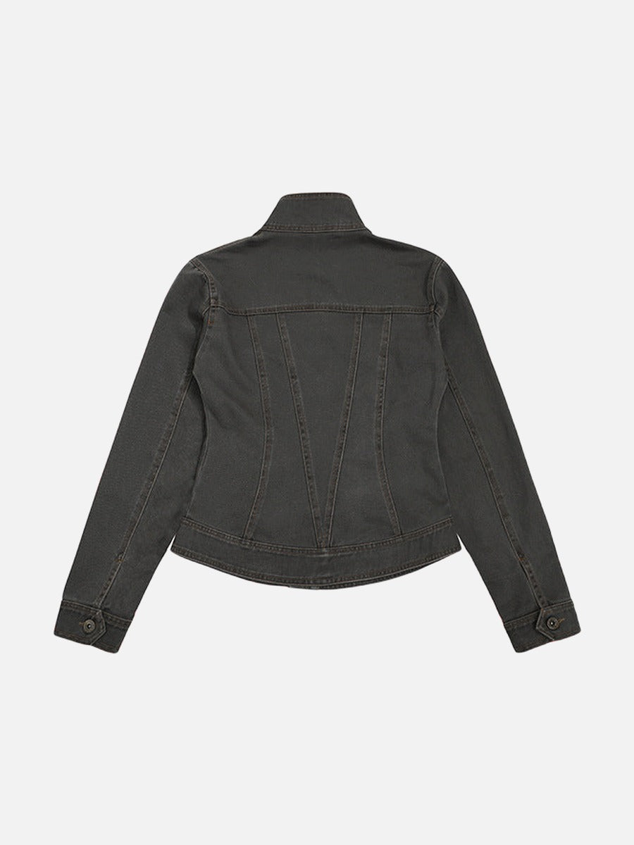 DAXUEN Cropped denim-style jacket in brown and grey