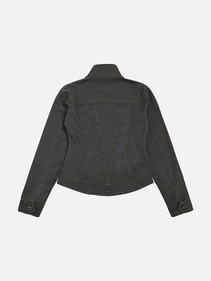 DAXUEN Cropped denim-style jacket in brown and grey