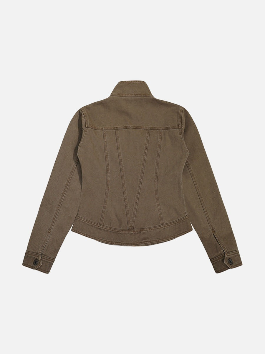 DAXUEN Cropped denim-style jacket in brown and grey