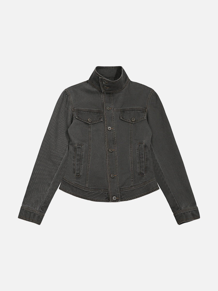 DAXUEN Cropped denim-style jacket in brown and grey
