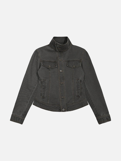 DAXUEN Cropped denim-style jacket in brown and grey