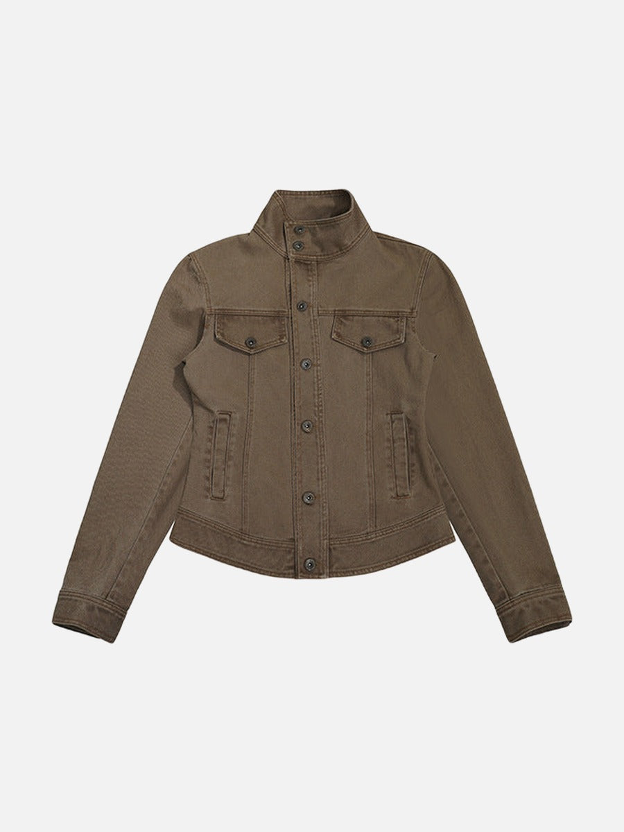 DAXUEN Cropped denim-style jacket in brown and grey