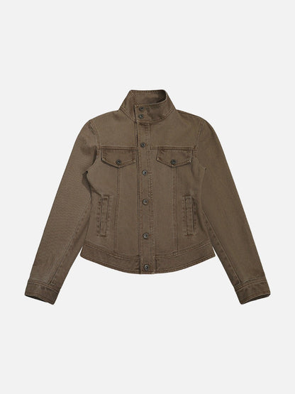 DAXUEN Cropped denim-style jacket in brown and grey