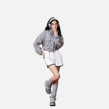 DAXUEN grey cropped windbreaker jacket with flap pockets