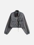 DAXUEN grey cropped windbreaker jacket with flap pockets
