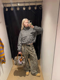 DAXUEN grey cropped windbreaker jacket with flap pockets — model photo