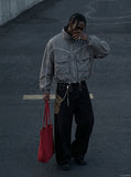 DAXUEN grey cropped windbreaker jacket with flap pockets — model photo