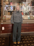 DAXUEN grey cropped windbreaker jacket with flap pockets — model photo