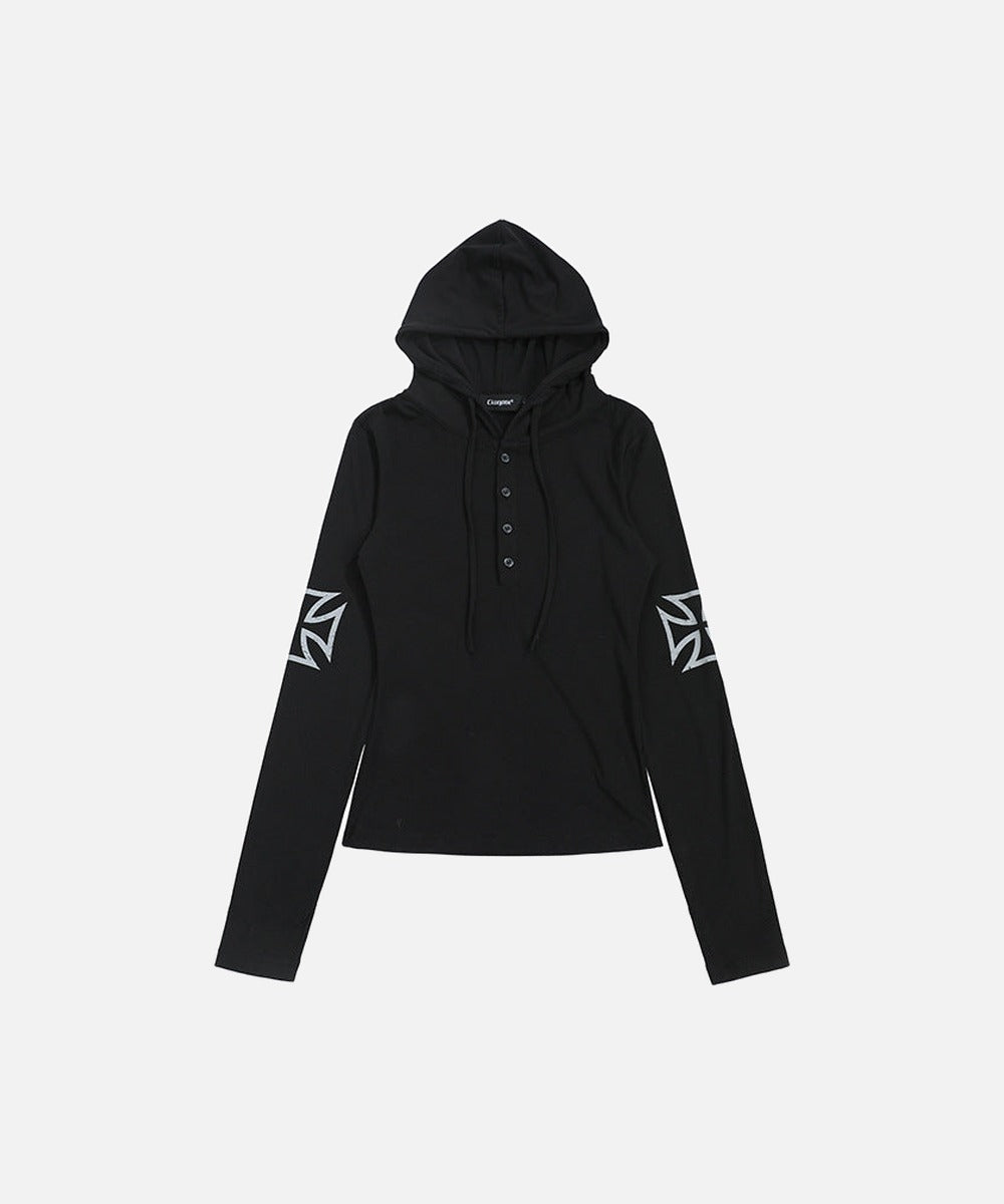 DAXUEN Cropped hooded long-sleeved top with graphics