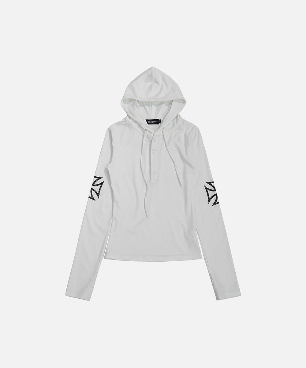 DAXUEN Cropped hooded long-sleeved top with graphics