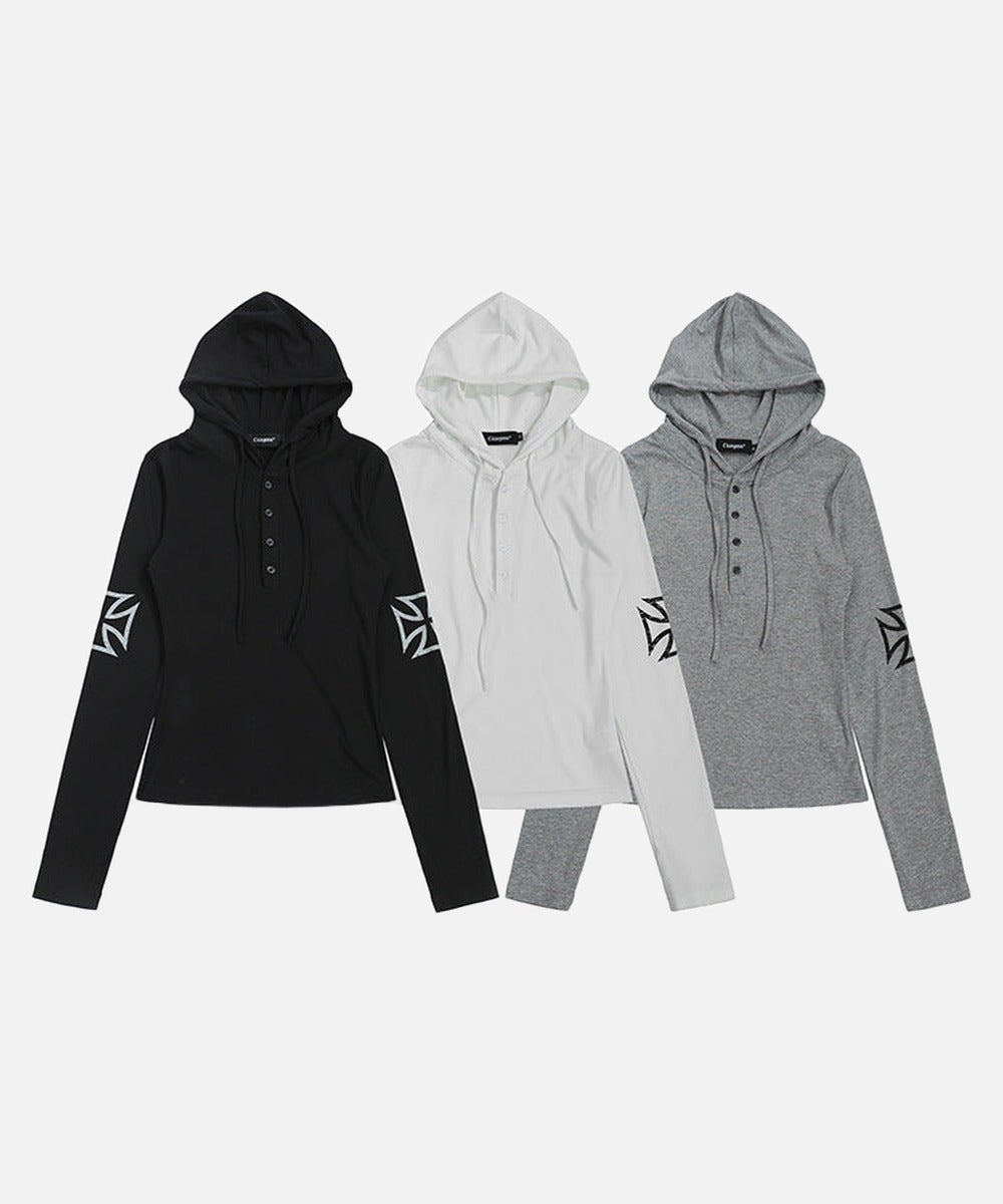DAXUEN Cropped hooded long-sleeved top with graphics