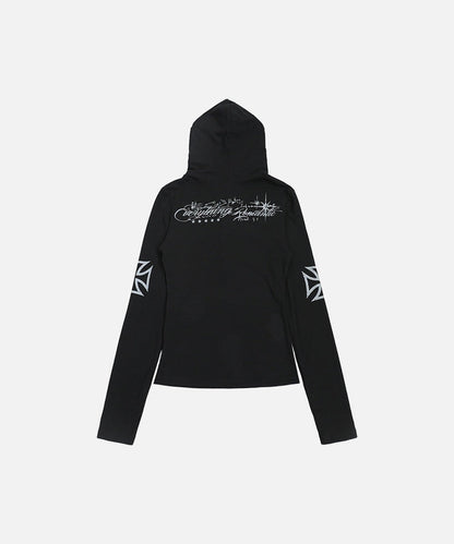 DAXUEN Cropped hooded long-sleeved top with graphics