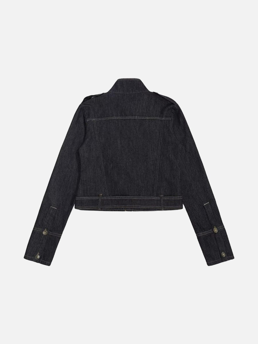 DAXUEN Cropped indigo denim jacket with gold-toned details