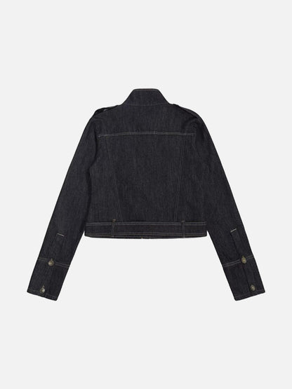 DAXUEN Cropped indigo denim jacket with gold-toned details