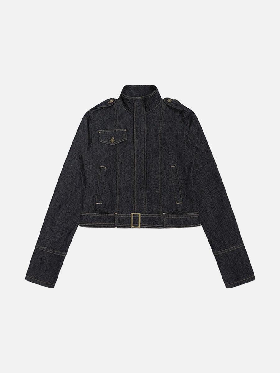 DAXUEN Cropped indigo denim jacket with gold-toned details