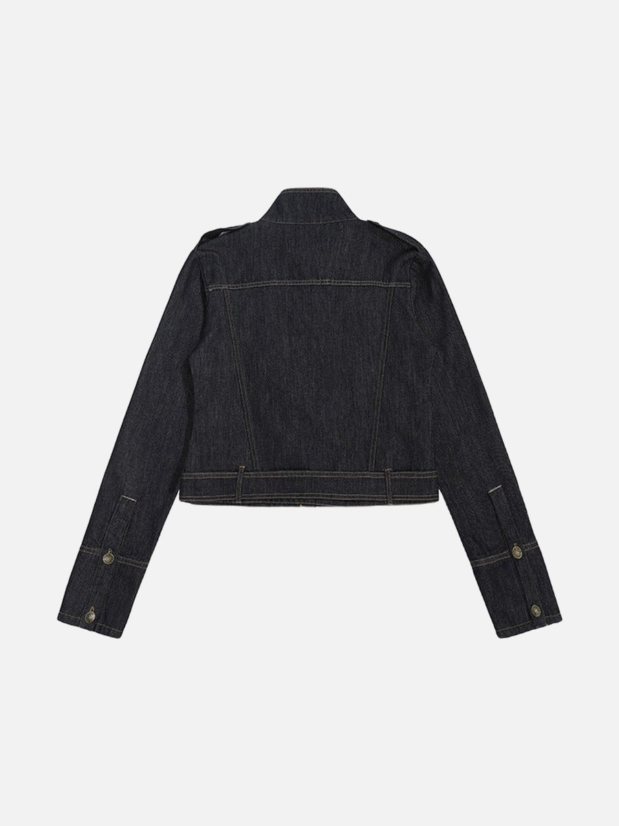 DAXUEN Cropped indigo denim jacket with gold-toned details