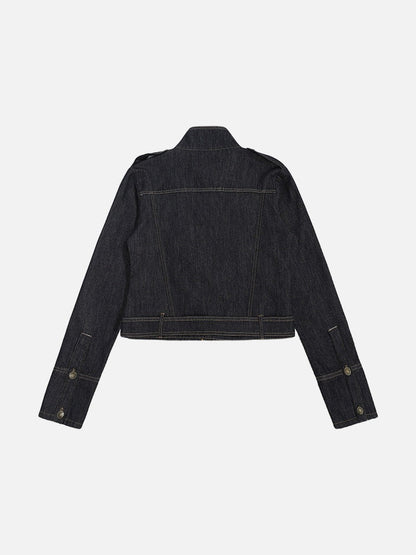DAXUEN Cropped indigo denim jacket with gold-toned details