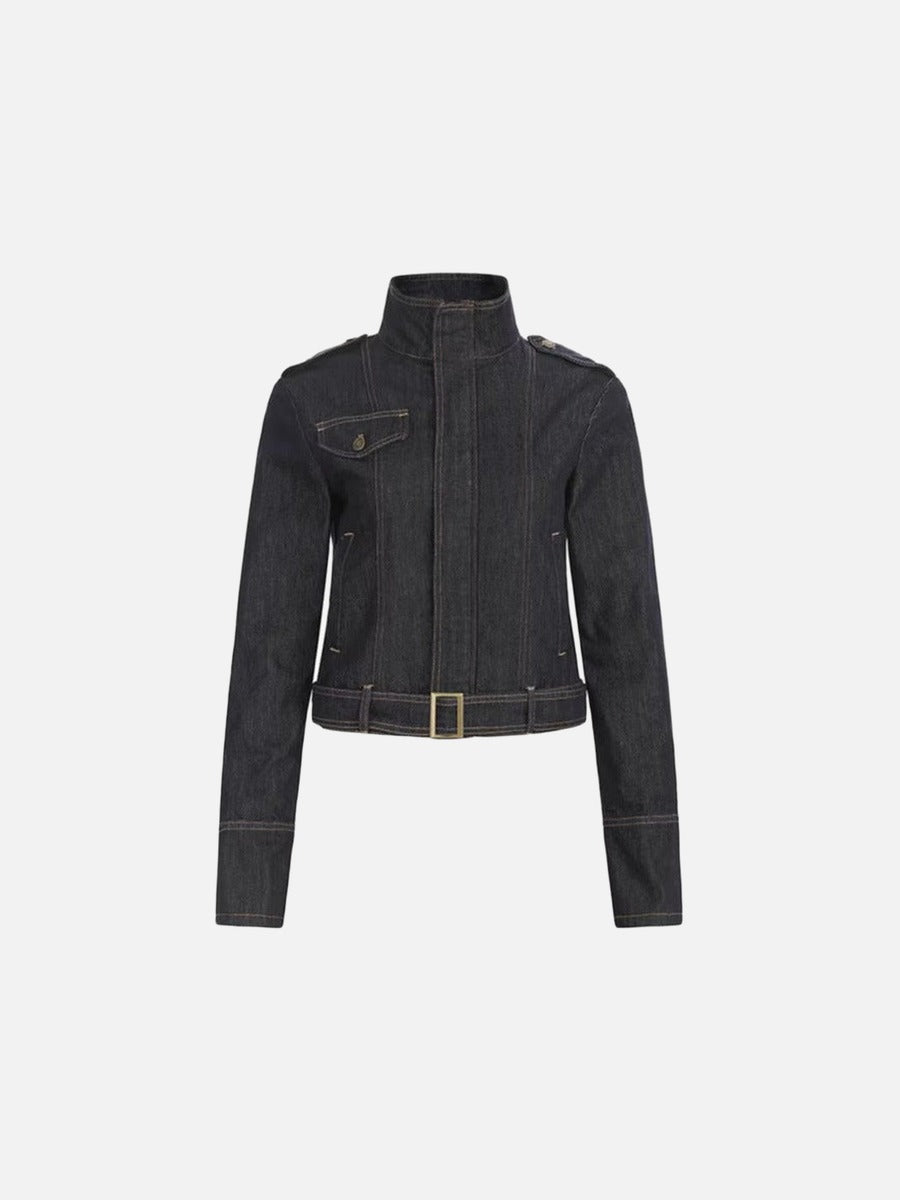 DAXUEN Cropped indigo denim jacket with gold-toned details