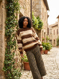 DAXUEN khaki cropped leopard print cargo pants — model photo