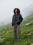 DAXUEN khaki cropped leopard print cargo pants — model photo